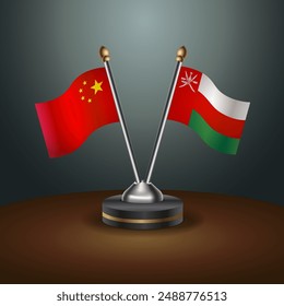 China and Oman table flags relation with gradient backgrund