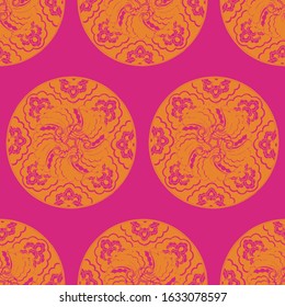 China Orange circular pattern mascot Vector abstract seamless pattern. Vintage art deco texture , Ideal for greeting card or backdrop template design , China background