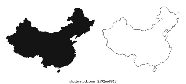 China Outline  and Black Color Map . High-Quality Vector Illustration . Simple and Detailed China Map for Travel . Education and Design