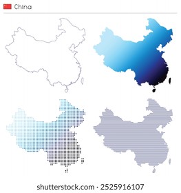 China - outline, gradient, dotted and lines geometrical country shape