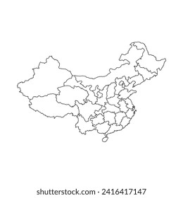 China outline map with division to region. China map isolated on white background. Vector illustration map