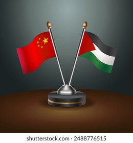 China and Palestine table flags relation with gradient backgrund