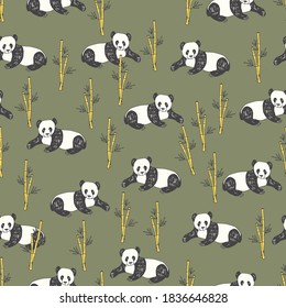 China panda animal hand drawn seamless vector pattern