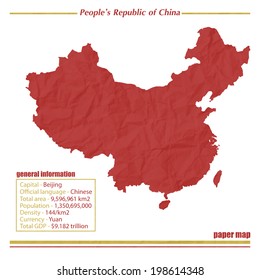China paper map with general information isolated on white background 