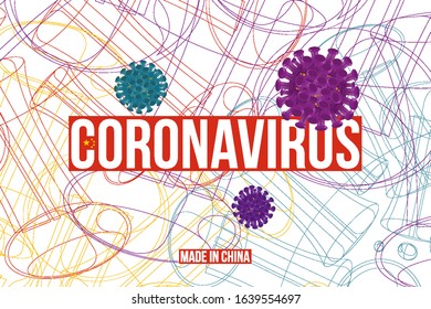 China pathogen respiratory coronavirus. Flu spreading of the world. Floating flu virus and cancer cells. Flat vector illustration EPS10