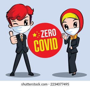china people fighting covid-19. cartoon vector illustration. design for banner, web, print, advertising.