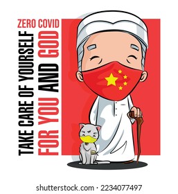 china people fighting covid-19. cartoon vector illustration. design for banner, web, print, advertising.
