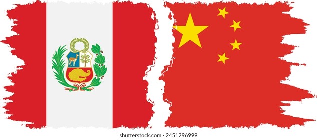 China and Peru grunge flags connection, vector