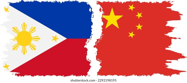 Conexión de banderas gruesas de China y Filipinas, vector