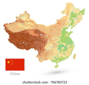 China Physical Map. Isolated on white. No text. High detailed China Relief map.