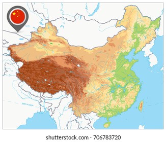 China Physical Map. No text. High detailed China Relief Map.