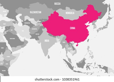 China pink marked in political map of Southern Asia. Vector illustration.