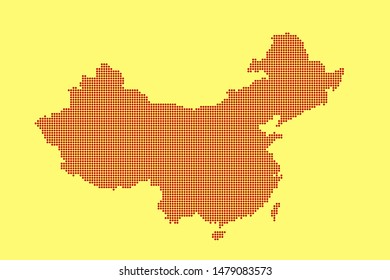 China pixel map. Vector illustration. Halftone style.