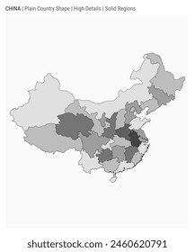 Mapa de país plano de China. Detalles altos. Estilo Regiones sólidas. Forma de China. Ilustración vectorial.