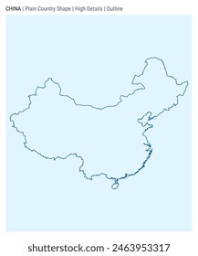 China plain country map. High Details. Outline style. Shape of China. Vector illustration.