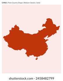 China plain country map. Medium details. Solid style. Shape of China. Vector illustration.