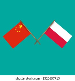 China and Poland crossed flags.Language learning or travel concept