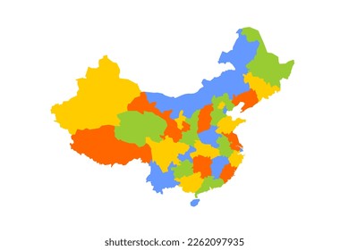 China political map of administrative divisions - provinces, autonomous regions and municipalities. Blank colorful vector map.