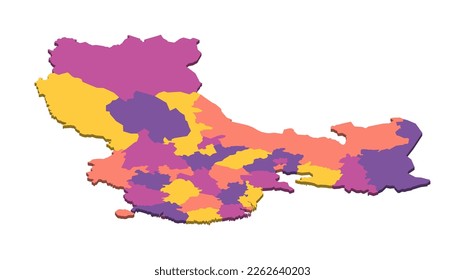 China political map of administrative divisions - provinces, autonomous regions and municipalities. Isometric 3D blank vector map in four colors scheme.