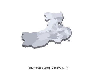 China political map of administrative divisions - provinces, autonomous regions and municipalities. 3D isometric blank vector map in shades of grey.