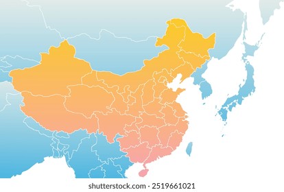 China political map of administrative divisions.Colorful spectrum political map.Map of Asia.