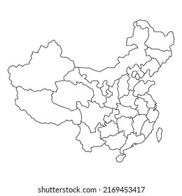 China Political Map. Low Detailed. Outline Style. Vector Editable