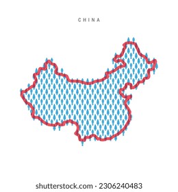 China population map. Stick figures Chinese people map with bold red translucent country border. Pattern of men and women icons. Isolated vector illustration. Editable stroke.