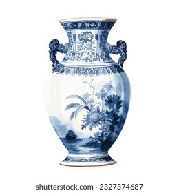 Cerámica de jarrón de porcelana china con patrón de árbol en acuarela