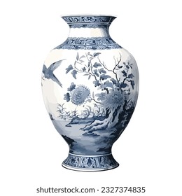 China porcelain vase in watercolor with flower pattern