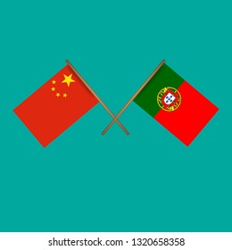 China and Portugal crossed flags.Language learning or travel concept