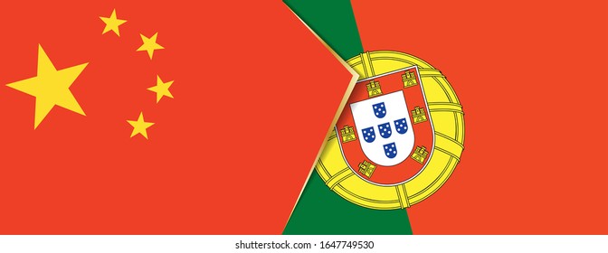 China and Portugal flags, two vector flags symbol of relationship or confrontation.