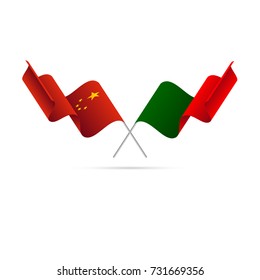 China and Portugal flags. Vector illustration.