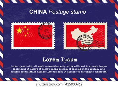 China postage stamp, postage stamp, vintage stamp, air mail envelope.