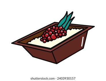 China product of food colorful set. The rice dish with caviar, which is shown in this illustration, presents the traditionality and simplicity of Asian cuisine. Vector illustration.
