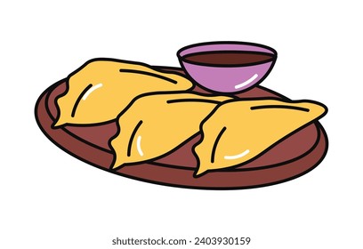 China product of food colorful set. This captivating illustration spotlights succulent khinkali, a delightful dumpling dish, inviting to explore the delicious flavors of China. Vector illustration.