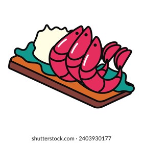 Producto de China de alimentos coloridos. Esta fascinante ilustración encarna la esencia de la cocina china, centrándose en las deliciosas cigalas. Ilustración vectorial.