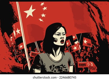 China protest illustration vector art about covid and zero covid zone 