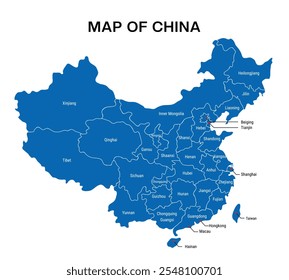 China Provinces mapa colorido vetor ilustração, China mapa político divisões administrativas, China mapa vetor com fronteiras cidades, azul, verde mapa vermelho cinza das regiões da China estados cidades, esboço