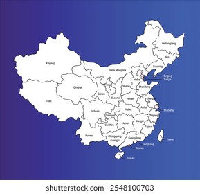 China Provinces map colorful vector illustration, China political map administrative divisions, China vector map with borders cities, blue, green red gray map of China regions states cities, outline