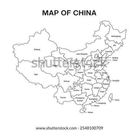 China Provinces map colorful vector illustration, China political map administrative divisions, China vector map with borders cities, blue, green red gray map of China regions states cities, outline