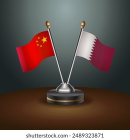 China and Qatar table flags relation with gradient backgrund