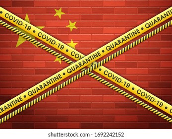 China in quarantine bricks wall background. Vector illustration.