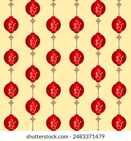 China red lantern Pattern. Seamless Oriental Design for Lunar New Year. Traditional Asian Elegance in Modern Geometric Texture. Vintage Retro Background for Premium Decorative Design.