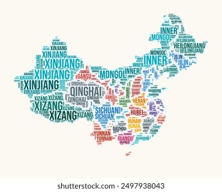 China regions word cloud. Country logo design. Regions typography style vector image. China colored text cloud. Amazing vector illustration.