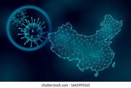 China Republic country 3D map. Infection pneumonia prevention healthcare. 3D low poly. International design PRC blue dark glowing silhouette. Against virus epidemic vector illustration