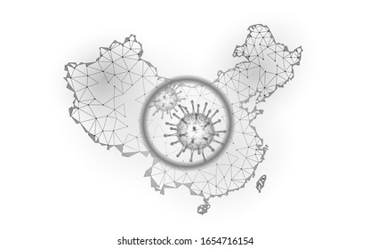 China Republic country 3D map. Infection coronavirus pneumonia danger. International design PRC white silhouette. Against virus epidemic vector illustration
