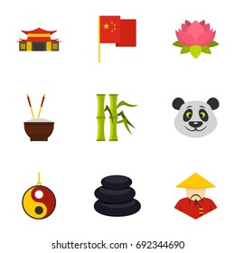 China republic icon set. Flat style set of 9 country of China vector icons for web isolated on white background