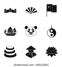 China republic icon set. Simple style set of 9 country of China vector icons for web isolated on white background