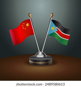 China and Republic of North Sudan table flags relation with gradient backgrund