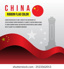 China ribbon flag with National Monument silhouette and decoration